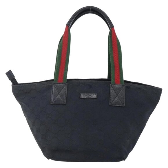 GUCCI GG Canvas Web Sherry Line Hand Bag Black Red Green 131228 Auth 152084 - Picture 2 of 16